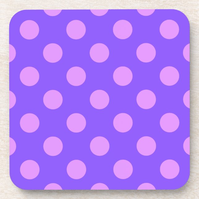 Lilac polka dots on periwinkle beverage coaster (Front)