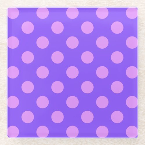 Lilac polka dots on periwinkle glass coaster