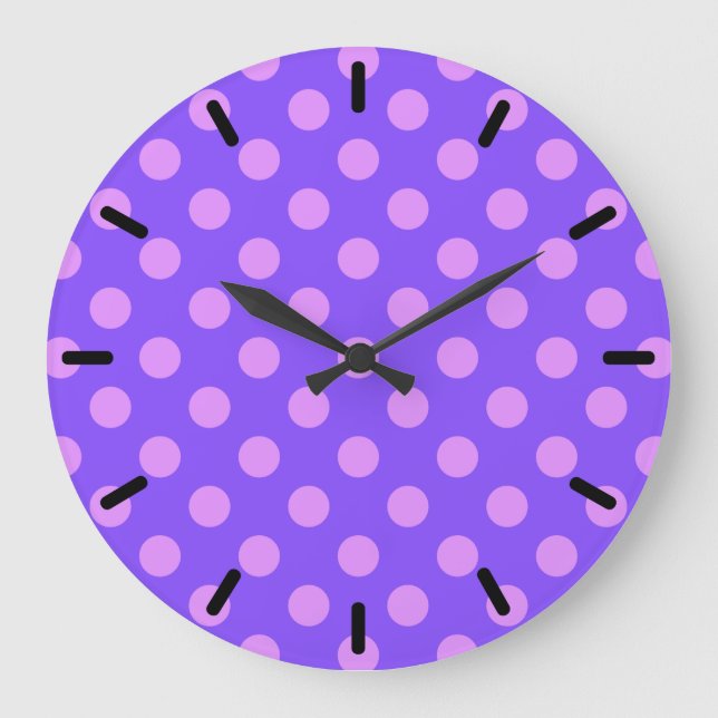 Lilac polka dots on periwinkle large clock (Front)