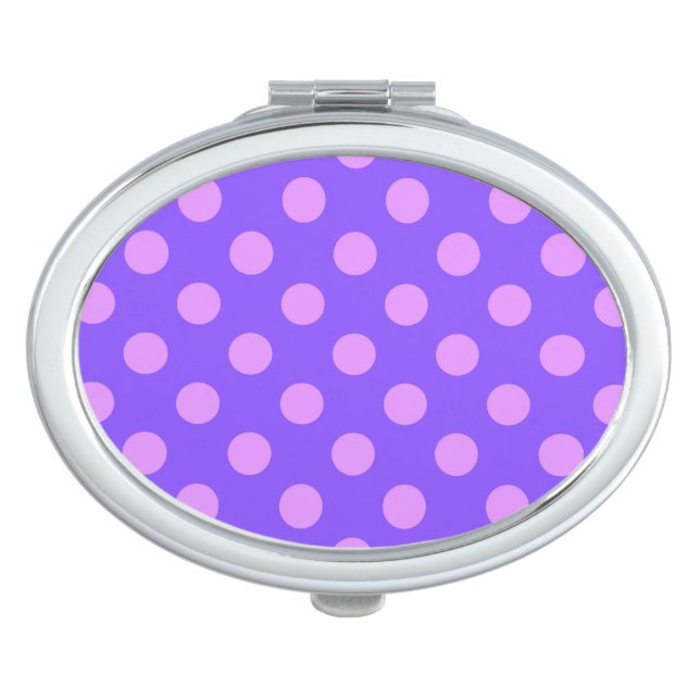 Lilac polka dots on periwinkle mirror for makeup (Front)