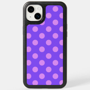 Lilac polka dots on periwinkle OtterBox iPhone 14 plus case