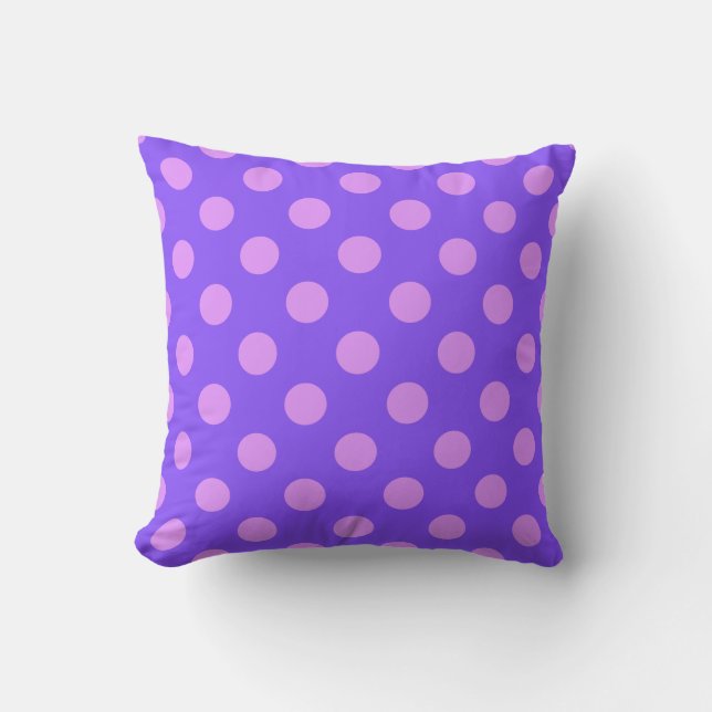 Lilac polka dots on periwinkle throw pillow (Front)