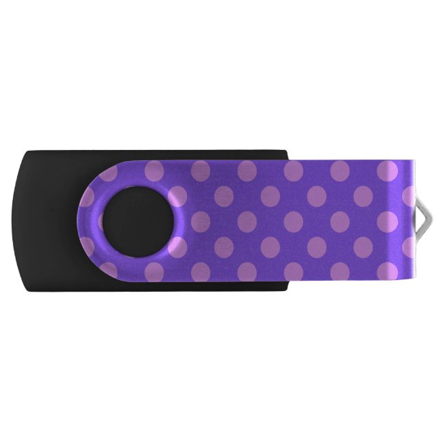 Lilac polka dots on periwinkle USB flash drive (Front)