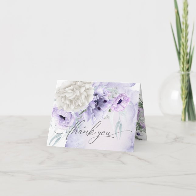 Lilac Poppies White Dahlia Garden Thank You Card (Front)