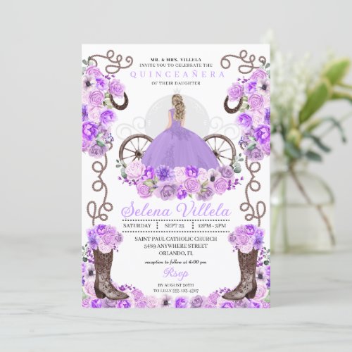 Lilac Princess Dress  Boots Quinceaera Invitation