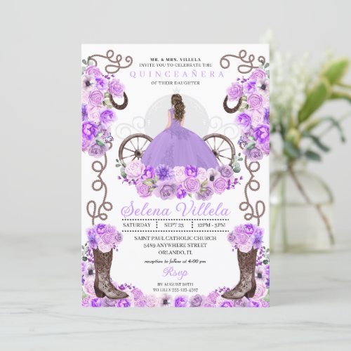 Lilac Princess Dress  Boots Quinceaera Invitation