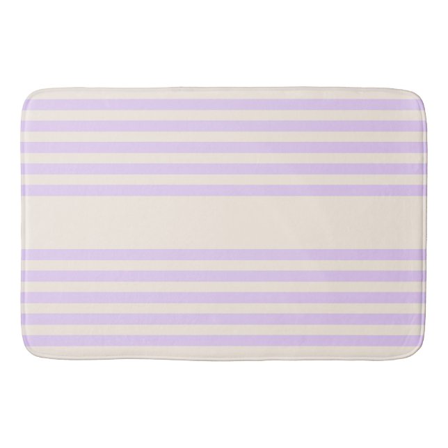 Lilac purple and beige five stripes pattern bath mat (Front)