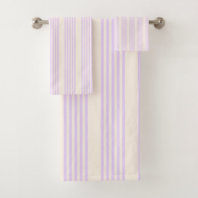 Lilac purple and beige five stripes pattern bath towel set (Insitu)