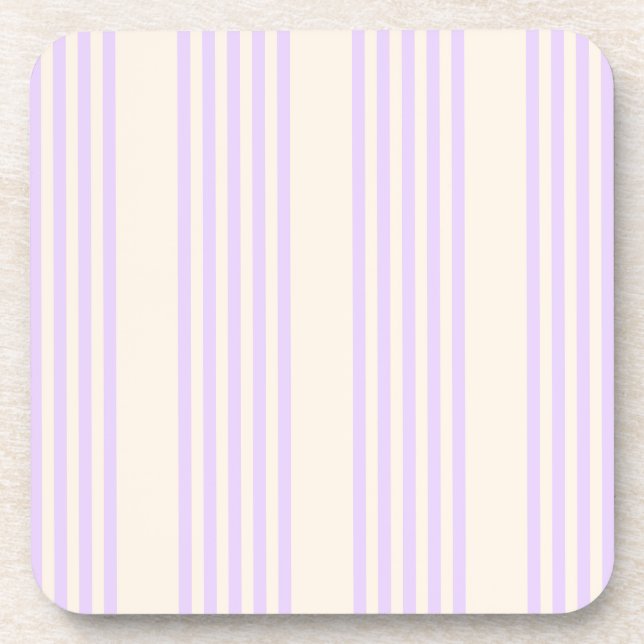 Lilac purple and beige five stripes pattern beverage coaster (Front)