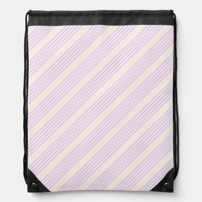 Lilac purple and beige five stripes pattern drawstring bag (Front)