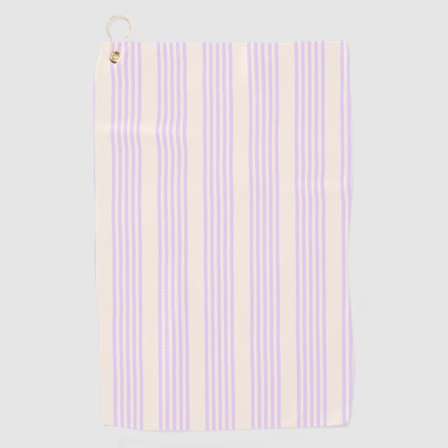Lilac purple and beige five stripes pattern golf towel (Front)