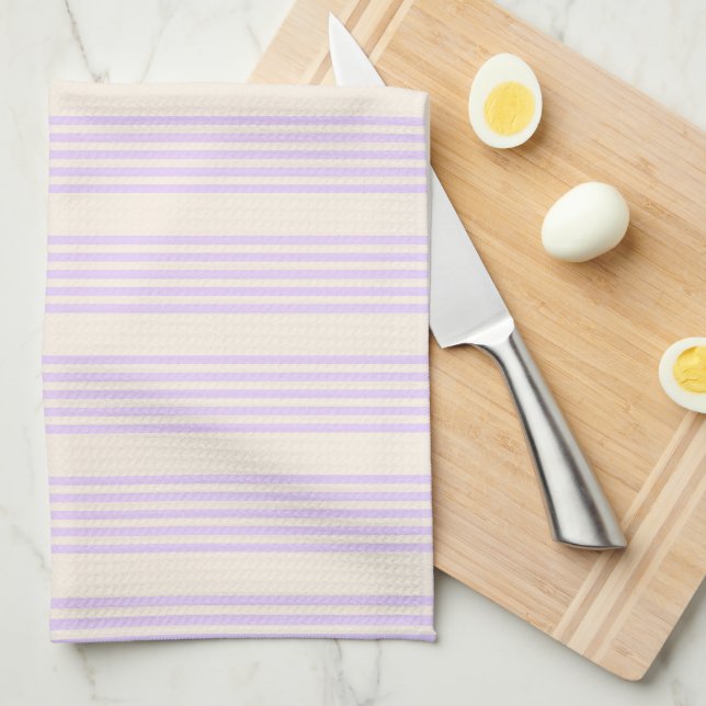 Lilac purple and beige five stripes pattern kitchen towel (Quarter Fold)