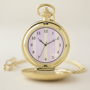 Lilac purple and beige five stripes pattern pocket watch