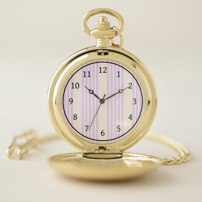 Lilac purple and beige five stripes pattern pocket watch (Inside)