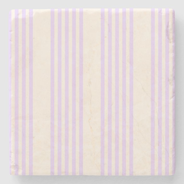 Lilac purple and beige five stripes pattern stone coaster (Front)