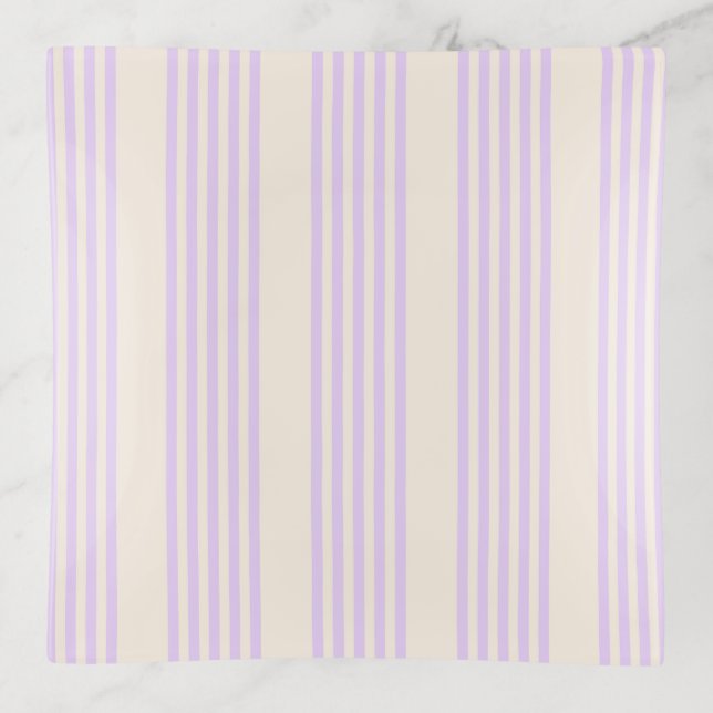 Lilac purple and beige five stripes pattern trinket tray (Front)
