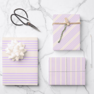 Lilac purple and beige five stripes pattern wrapping paper sheets