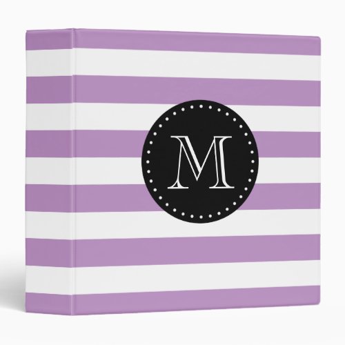 Lilac Purple and Black Stripes Custom Monogram 3 Ring Binder