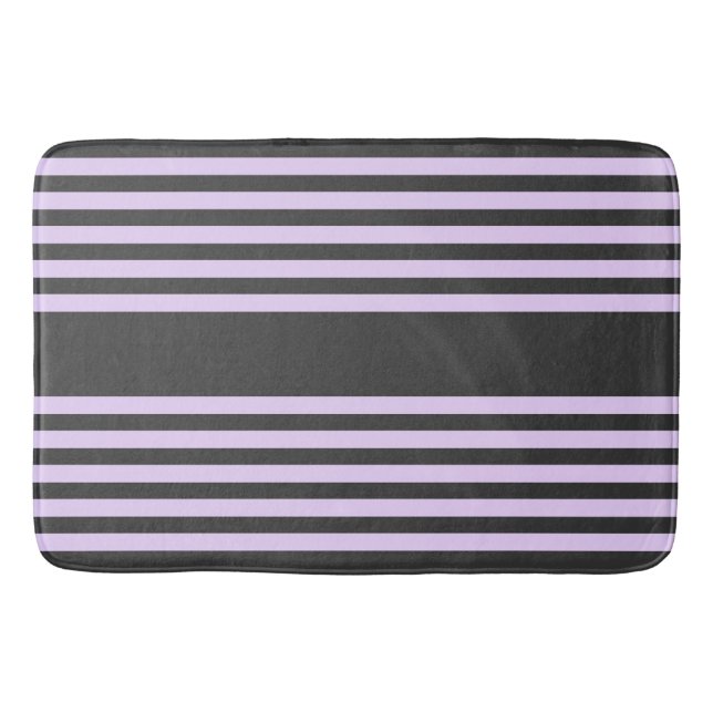 Lilac purple and charcoal five stripes pattern bath mat (Front)