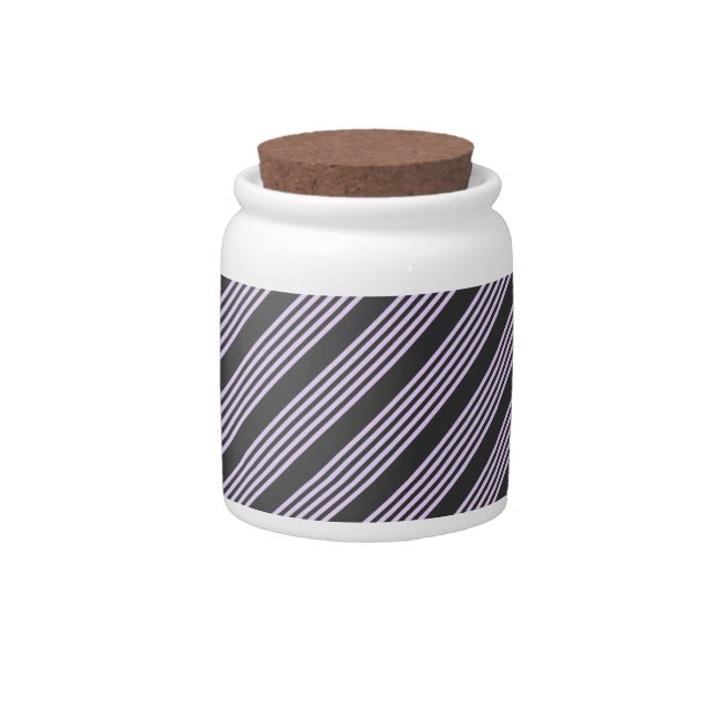 Lilac purple and charcoal five stripes pattern candy jar (Front)
