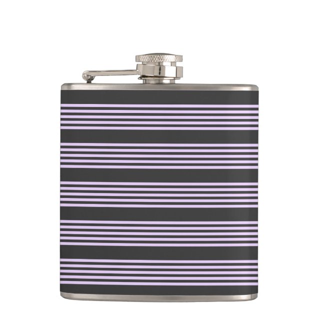 Lilac purple and charcoal five stripes pattern flask (Front)
