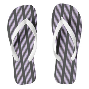 Lilac purple and charcoal five stripes pattern flip flops