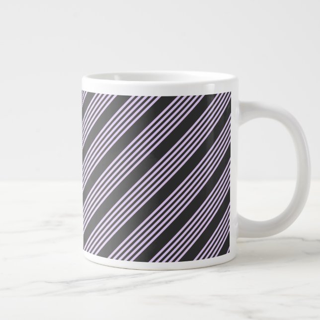 Lilac purple and charcoal five stripes pattern giant coffee mug (Right)