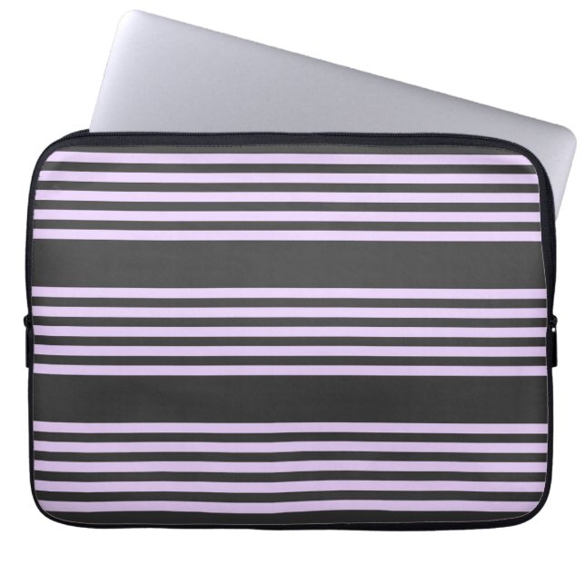 Lilac purple and charcoal five stripes pattern laptop sleeve (Front)