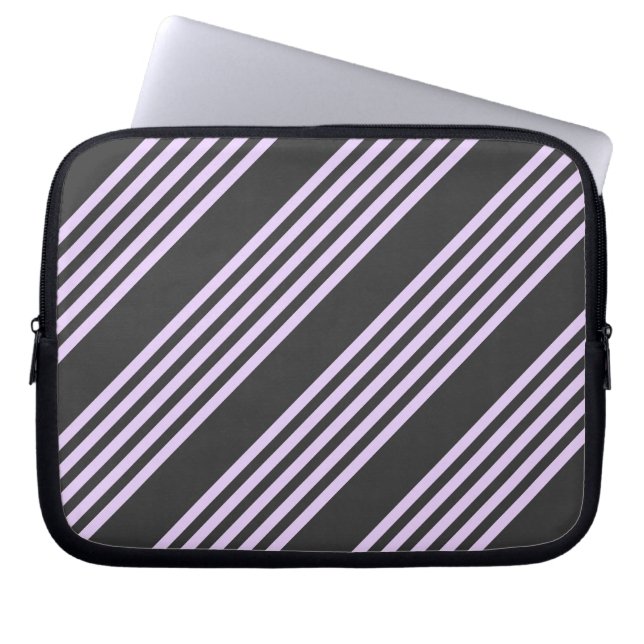 Lilac purple and charcoal five stripes pattern laptop sleeve (Front)