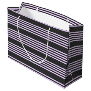 Lilac purple and charcoal five stripes pattern large gift bag