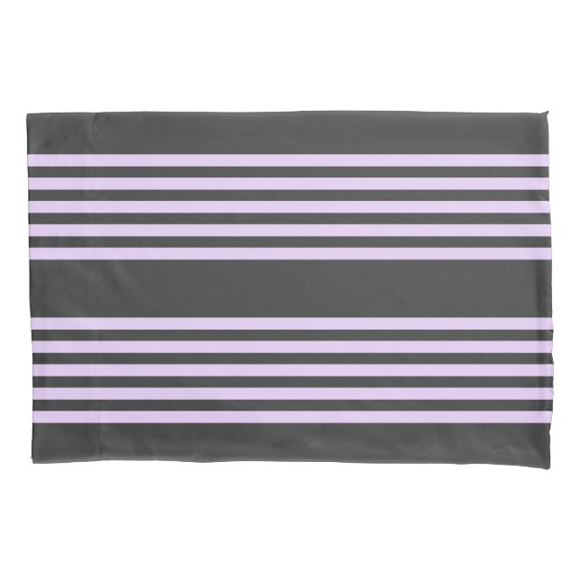Lilac purple and charcoal five stripes pattern pillow case (Front)