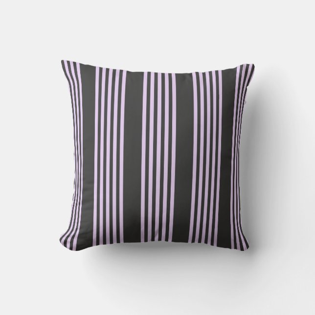 Lilac purple and charcoal five stripes pattern throw pillow (Front)