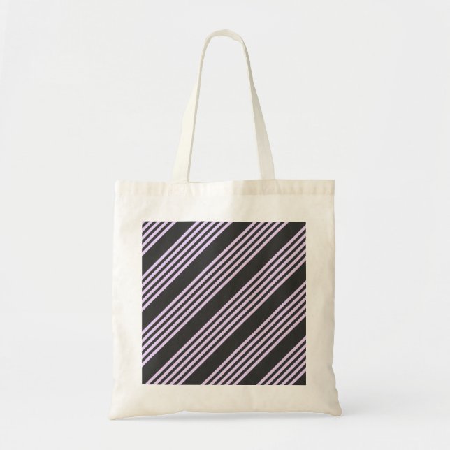 Lilac purple and charcoal five stripes pattern tote bag (Front)