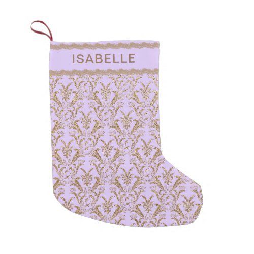 Lilac Purple and Gold Damask Elegant Small Christmas Stocking