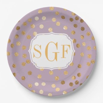 Lilac Purple And Gold Glitter City Dots Paper Plates by HoundandPartridge at Zazzle