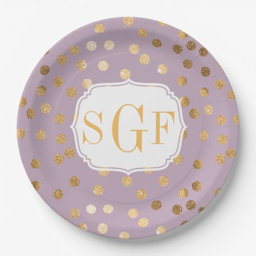 Lilac Purple and Gold Glitter City Dots Paper Plates