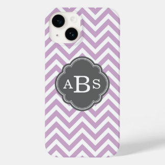 Lilac Purple and Gray Chevron Custom Monogram Case-Mate iPhone 14 Case