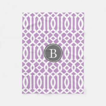 Lilac Purple And Gray Trellis Pattern Monogram Fleece Blanket by cardeddesigns at Zazzle