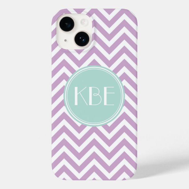 Lilac Purple and Mint Chevron Monogram Case-Mate iPhone Case (Back)