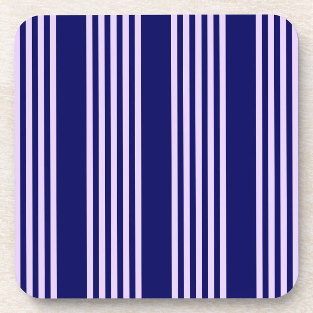 Lilac purple and navy blue five stripes pattern beverage coaster (Front)
