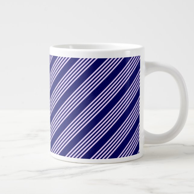 Lilac purple and navy blue five stripes pattern giant coffee mug (Right)
