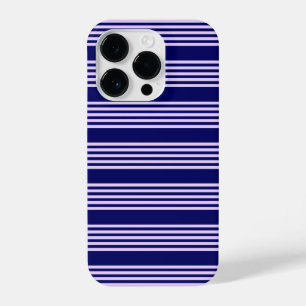 Lilac purple and navy blue five stripes pattern iPhone 14 pro case