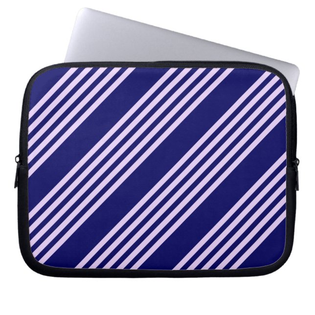 Lilac purple and navy blue five stripes pattern laptop sleeve (Front)