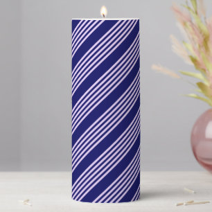 Lilac purple and navy blue five stripes pattern pillar candle