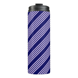 Lilac purple and navy blue five stripes pattern thermal tumbler