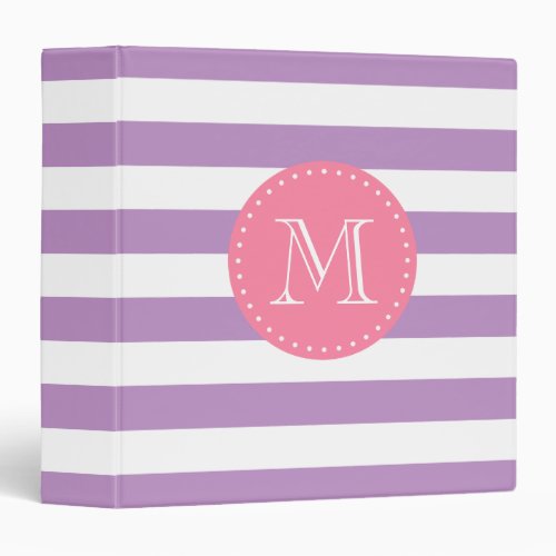 Lilac Purple and Pink Stripes Custom Monogram Binder