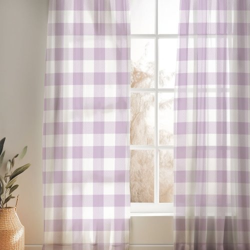 Lilac Purple and White Buffalo Check Sheer Curtains