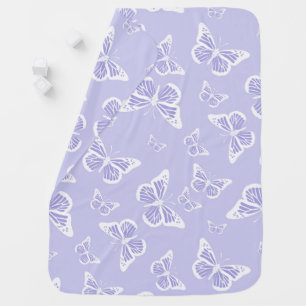 Lilac Purple and White Butterfly Motif Pattern Baby Blanket