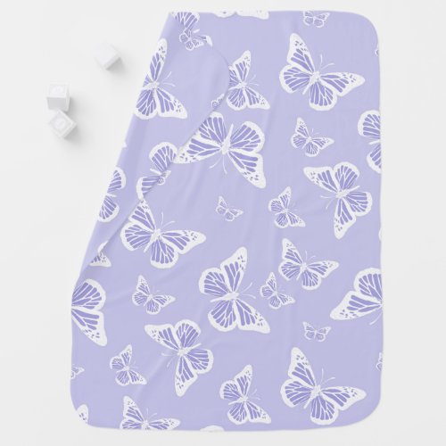 Lilac Purple and White Butterfly Motif Pattern Baby Blanket