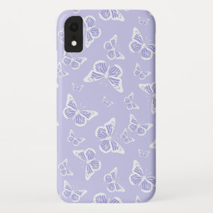 Lilac Purple and White Butterfly Motif Pattern iPhone XR Case